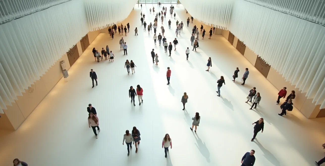 An aerial view showing the optimal route through ROM galleries with strategic rest points