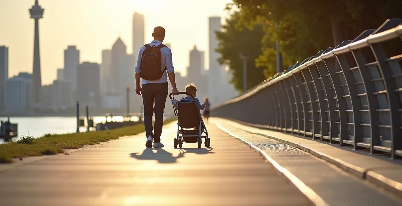 Wide accessible boardwalk paths at Toronto Harbourfront perfect for strollers