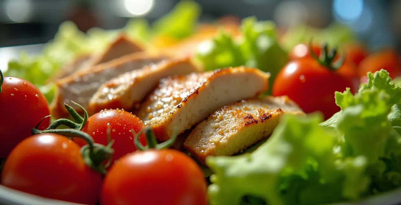 Extreme close-up of fresh salad ingredients at PATH underground food counter