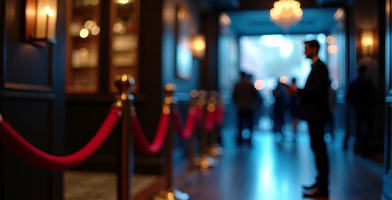 Velvet rope entrance to upscale Toronto nightclub with doorman checking list