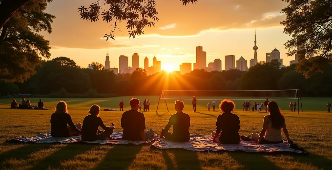 Split scene showing sunset views at two Toronto parks