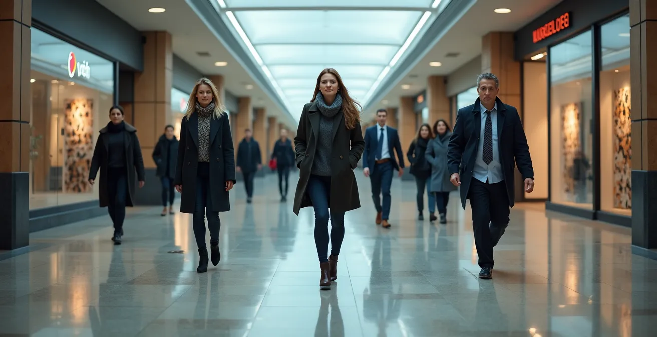 Business professionals walking through Toronto's PATH underground system