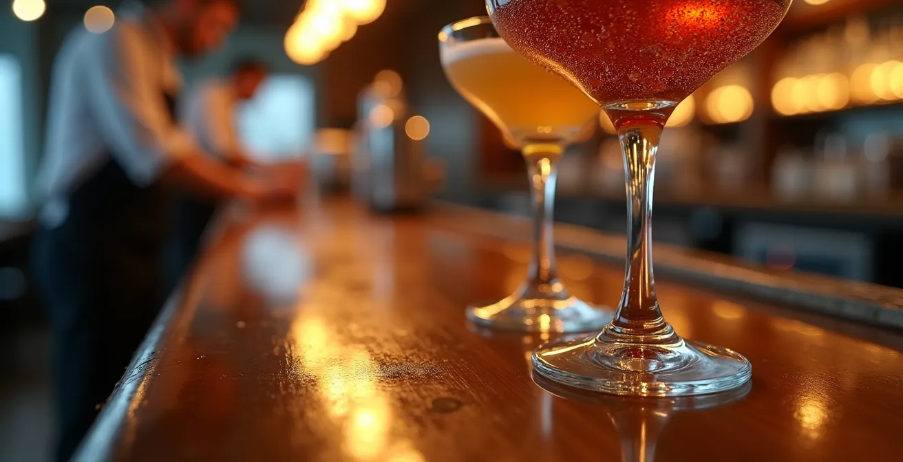 Intimate bar counter at an upscale Toronto restaurant with chef interaction