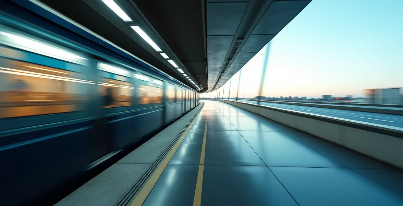 Split view of TTC subway platform and highway to Buffalo with cost indicators