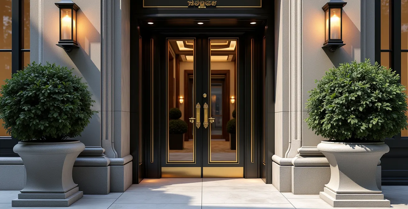 Elegant entrance to a boutique luxury condominium building in Yorkville Toronto